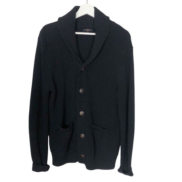 Quince Men's Black Shawl Collar Cardigan Small 5 Button - Picture 2 of 12
